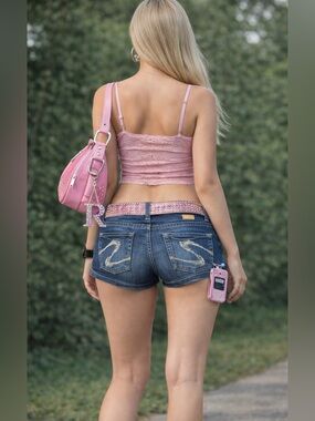 Vtg Y2K McBling 2000s silver jeans marti Micro Mini denim shorts sz 31 low rise